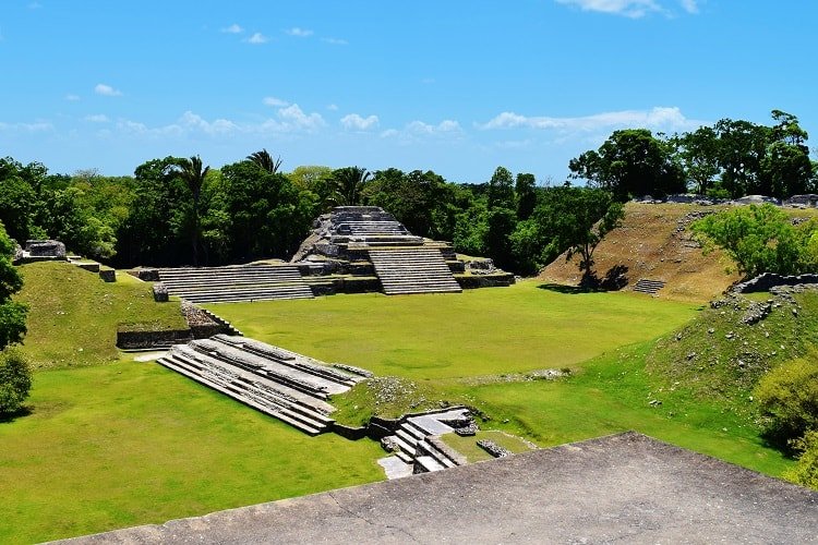 Ancient burial tombs at Altun Ha Mayan Ruins outside of Belize City, Belize.